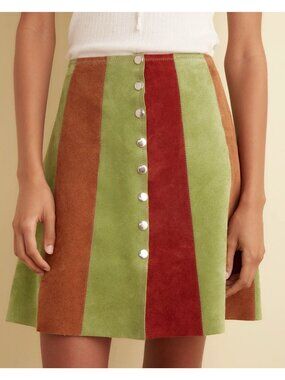 BODE Suede Snap Skirt in Multi Leather